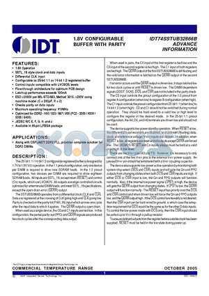 IDT74SSTU32866BBFG datasheet - 1.8V CONFIGURABLE BUFFER WITH ADDRESSPARITY TEST