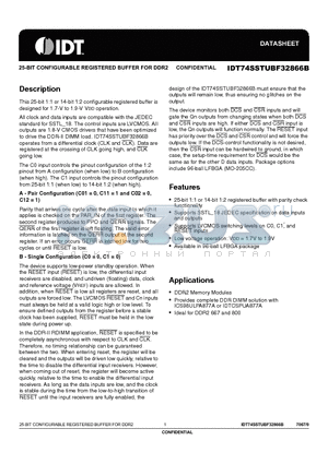 IDT74SSTUBF32866B datasheet - 25-BIT CONFIGURABLE REGISTERED BUFFER FOR DDR2