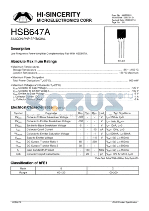 HSB647A datasheet - SILICON PNP EPITAXIAL