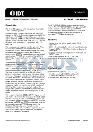 IDT74SSTUBH32865ABKG8 datasheet - 28-BIT 1:2 REGISTERED BUFFER FOR DDR2