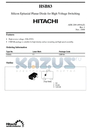 HSB83 datasheet - Silicon Epitaxial Planar Diode for High Voltage Switching