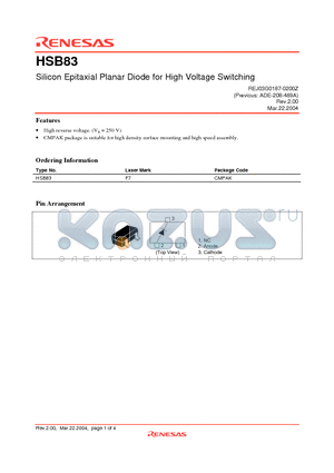 HSB83 datasheet - Silicon Epitaxial Planar Diode for High Voltage Switching