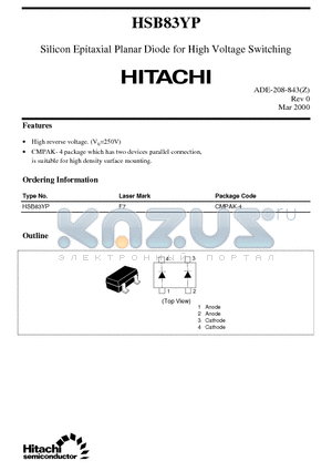 HSB83YP datasheet - Silicon Epitaxial Planar Diode for High Voltage Switching