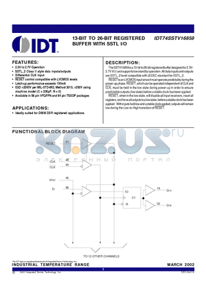 IDT74SSTV16859PA datasheet - 13-BIT TO 26-BIT REGISTERED BUFFER WITH SSTL I/O