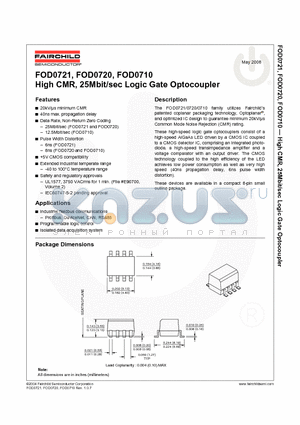 FOD0721R2 datasheet - High CMR, 25Mbit/sec Logic Gate Optocoupler