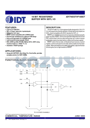 IDT74SSTVF16857 datasheet - 14-BIT REGISTERED BUFFER WITH SSTL I/O