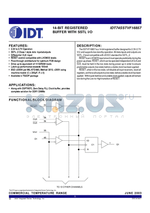 IDT74SSTVF16857PAG datasheet - 14-BIT REGISTERED BUFFER WITH SSTL I/O