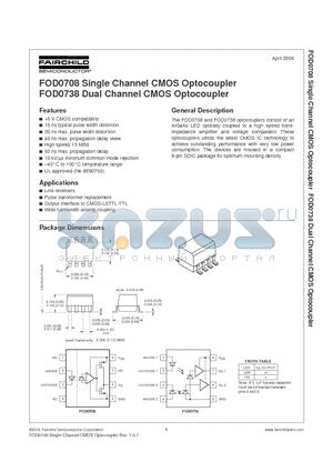 FOD0738 datasheet - Single/Dual Channel CMOS Optocoupler