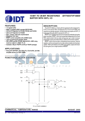 IDT74SSTVF16859NL datasheet - 13-BIT TO 26-BIT REGISTERED BUFFER WITH SSTL I/O