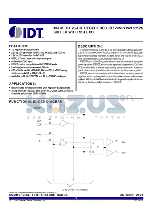 IDT74SSTVN16859CNLG datasheet - 13-BIT TO 26-BIT REGISTERED BUFFER WITH SSTL I/O