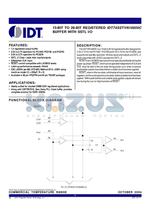 IDT74SSTVN16859CPA datasheet - 13-BIT TO 26-BIT REGISTERED BUFFER WITH SSTL I/O