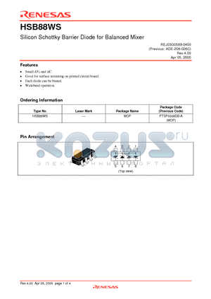 HSB88WS datasheet - Silicon Schottky Barrier Diode for Balanced Mixer