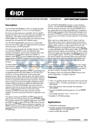 IDT74SSTUBF32869A datasheet - 14-BIT CONFIGURABLE REGISTERED BUFFER FOR DDR2