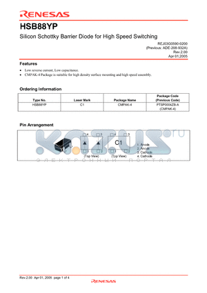 HSB88YP datasheet - Silicon Schottky Barrier Diode for High Speed Switching