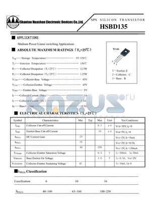 HSBD135 datasheet - NPN SILICON TRANSISTOR