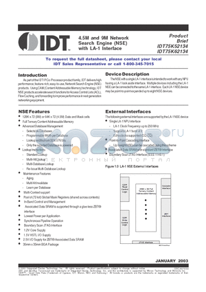 IDT75K52134_05 datasheet - 4.5M and 9M Network Search Engine (NSE) with LA-1 Interface