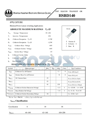 HSBD140 datasheet - PNP SILICON TRANSISTOR