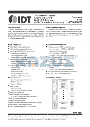 IDT75K72234 datasheet - 18M Network Search Engine (NSE) with Dual LA-1 Interface (QDRII Interface Compliant)