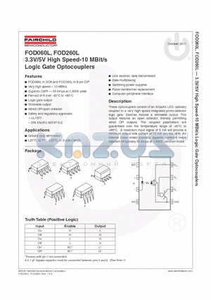 FOD260L_11 datasheet - 3.3V/5V High Speed-10 MBit/s Logic Gate Optocouplers