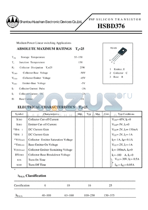 HSBD376 datasheet - PNP SILICON TRANSISTOR