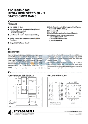 P4C163-25JMB datasheet - ULTRA HIGH SPEED 8K x 9 STATIC CMOS RAMS