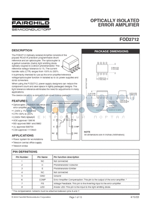 FOD2712 datasheet - OPTICALLY ISOLATED ERROR AMPLIFIER