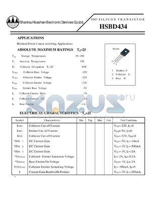 HSBD434 datasheet - PNP SILICON TRANSISTOR