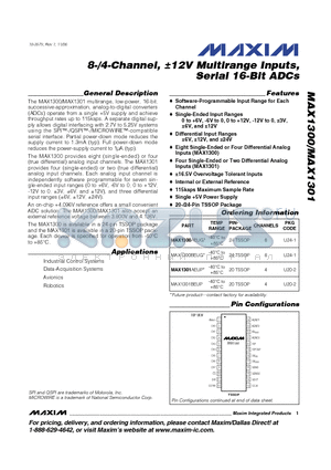 MAX1300AEUG datasheet - 8-/4-Channel, 12V Multirange Inputs, Serial 16-Bit ADCs