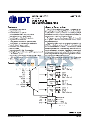 IDT77301 datasheet - UTOPIAFIFO 1 TO 4 (128 x 9 x 4) DEMULTIPLEXER-FIFO