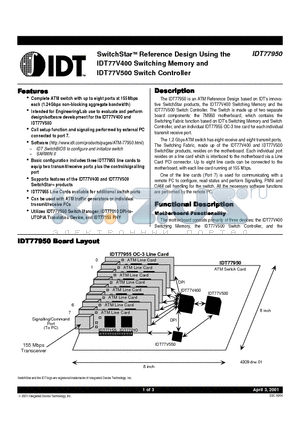 IDT77950 datasheet - SwitchStarTM Reference Design Using the IDT77V400 Switching Memory and IDT77V500 Switch Controller