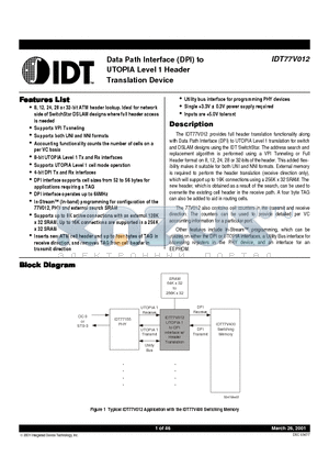 IDT77V012 datasheet - Data Path Interface to UTOPIA Level 1 Header Translation Device