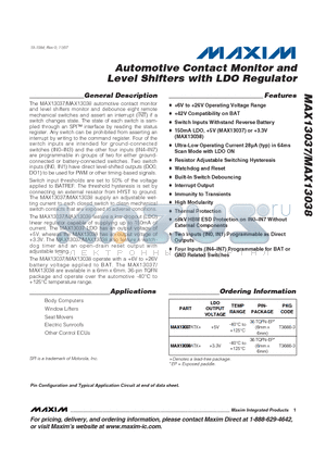 MAX13038ATX+ datasheet - Automotive Contact Monitor and Level Shifters with LDO Regulator