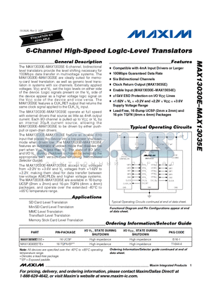 MAX13030EETE+ datasheet - 6-Channel High-Speed Logic-Level Translators