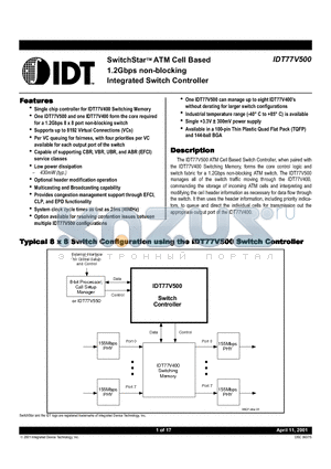 IDT77V500S25PFI datasheet - SwitchStar ATM Cell Based  1.2Gbps non-blocking Integrated Switch Controller