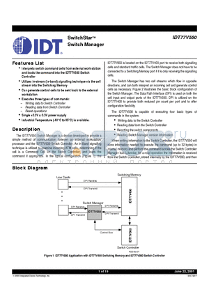 IDT77V550 datasheet - SwitchStarTM Switch Manager