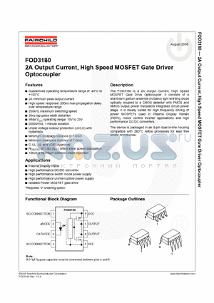 FOD3180TV datasheet - 2A Output Current, High Speed MOSFET Gate Driver Optocoupler