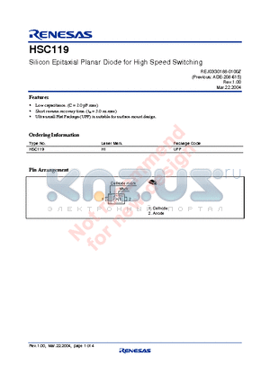HSC119TRF-E datasheet - Silicon Epitaxial Planar Diode for High Speed Switching