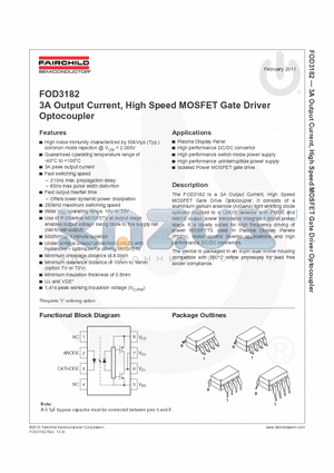 FOD3182SV datasheet - 3A Output Current, High Speed MOSFET Gate Driver Optocoupler