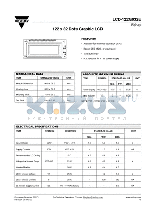 LCD-122G032E datasheet - 122 x 32 Dots Graphic LCD