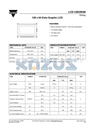 LCD-128G064B_08 datasheet - 128 x 64 Dots Graphic LCD