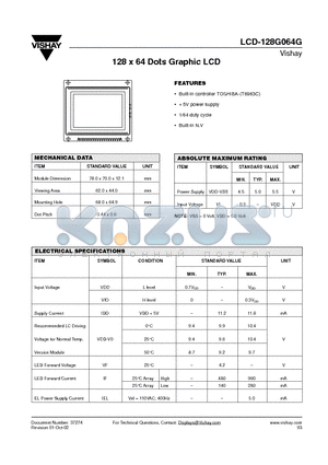 LCD-128G064G datasheet - 128 x 64 Dots Graphic LCD
