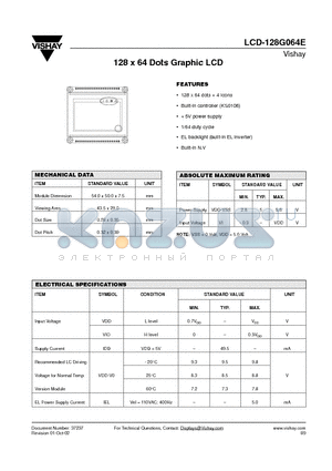 LCD-128G064E datasheet - 128 x 64 Dots Graphic LCD