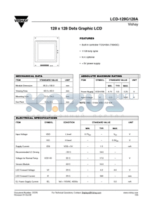 LCD-128G128A datasheet - 128 x 128 Dots Graphic LCD