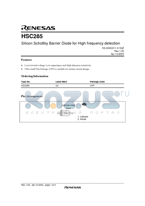 HSC285 datasheet - SILICON SCHOTTKY BARRIER DIODE FOR HIGH FREQUENCY DETECTION