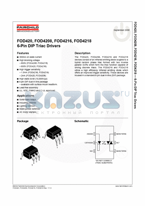 FOD420 datasheet - 6-Pin DIP Triac Drivers