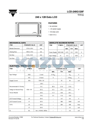 LCD-240G128F datasheet - 240 x 128 Dots LCD