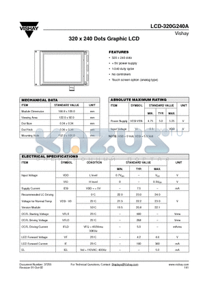 LCD-320G240A datasheet - 320 x 240 Dots Graphic LCD