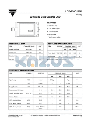 LCD-320G240D_08 datasheet - 320 x 240 Dots Graphic LCD