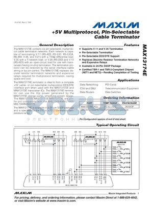 MAX13174ECAG+ datasheet - 5V Multiprotocol, Pin-Selectable Cable Terminator