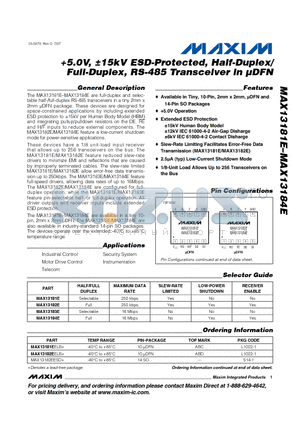 MAX13184E datasheet - 5.0V, a15kV ESD-Protected, Half-Duplex/Full-Duplex, RS-485 Transceiver in uDFN